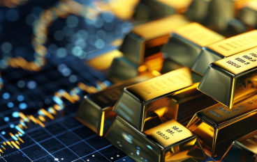 Gold bullion bars stacked on a stock market chart, symbolizing financial success, wealth, investment, precious metals, and economic growth.