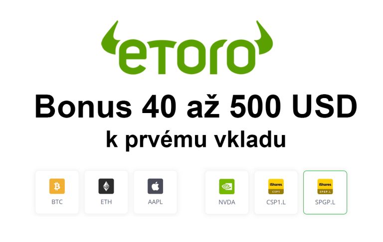 Akcie aj kryptomeny zadarmo – eToro bonus 40 až 500 USD