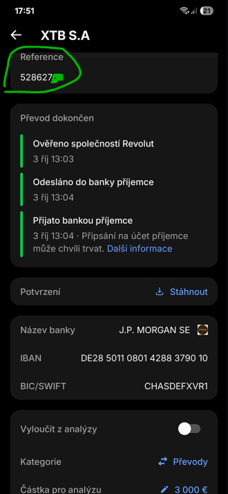převod eur do XTB z Revolut