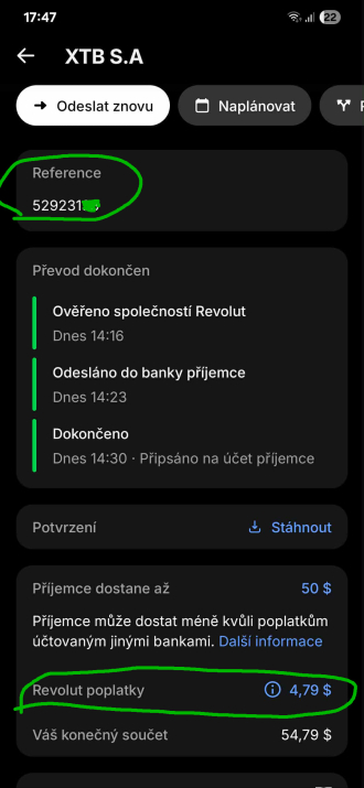 převod usd do XTB z Revolut
