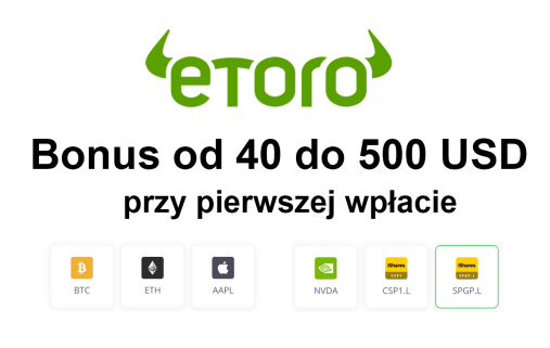 Bonus od 40 do 500 USD przy pierwszej wpłacie