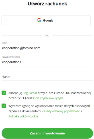 Utwórz rachunek eToro