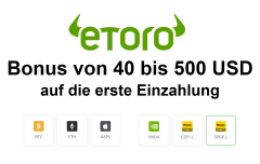 etoro Bonus von 40 bis 500 USD auf die erste Einzahlung