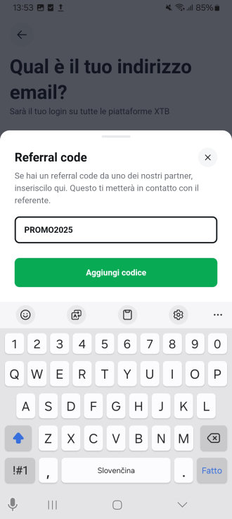 inserimento del codice referral