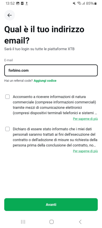 link per inserire il codice referral