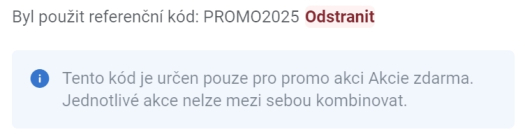 použitý referenční kód PROMO2025&nbsp;u XTB