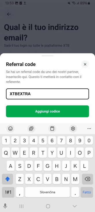 inserimento del codice referral