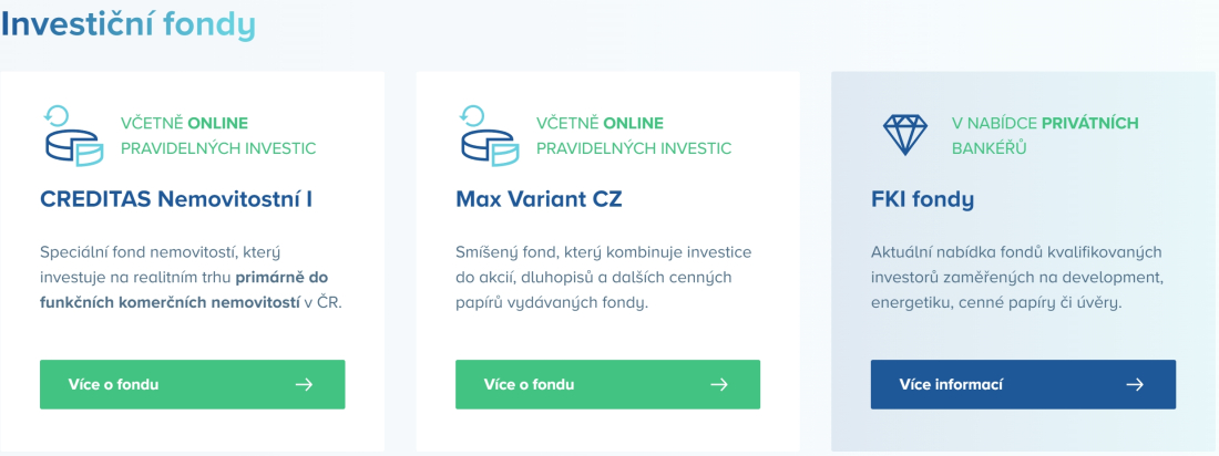 nabídka investičních fondu banky creditas