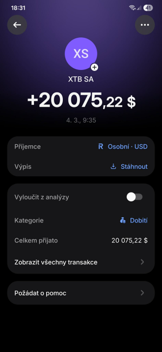 platba z XTB připsána do Revolutu v plné výši