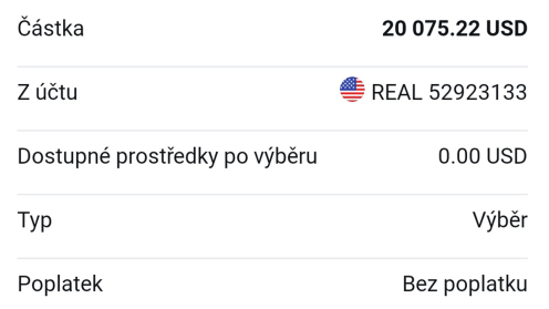 výběr 20075,22 USD z XTB bez poplatku