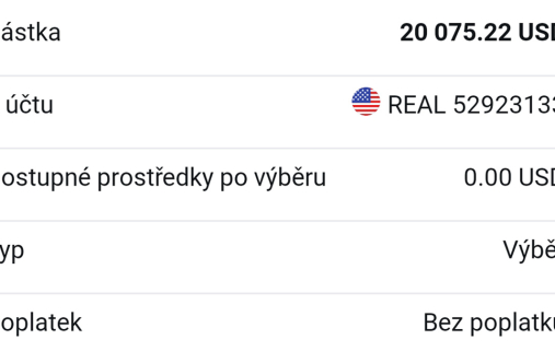 výběr 20075,22 USD z XTB bez poplatku