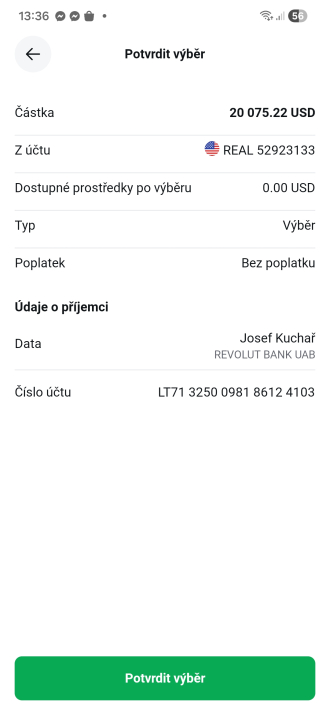 zadání výběru z XTB do Revolutu