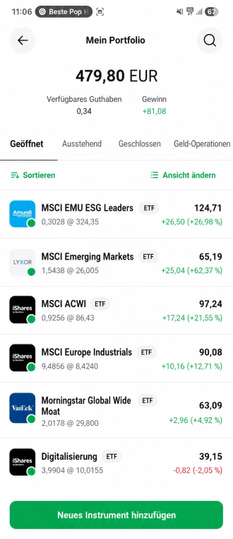 Screenshot aus der XTB-App