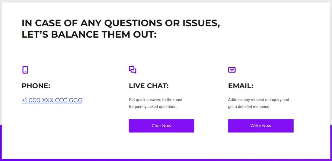 Airmarkets contact options with a placeholder phone number
