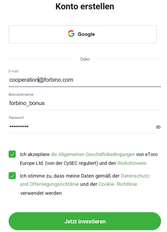 eToro-Bonus Schritt 1