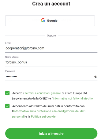 eToro bonus benvenuto passo 1