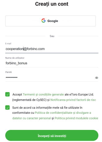bonus eToro, pasul 1