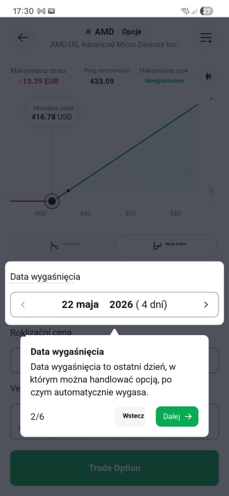 Volba data expirace opce v XTB