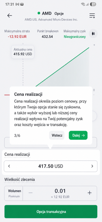 Nastavení realizační ceny strike u opce v XTB