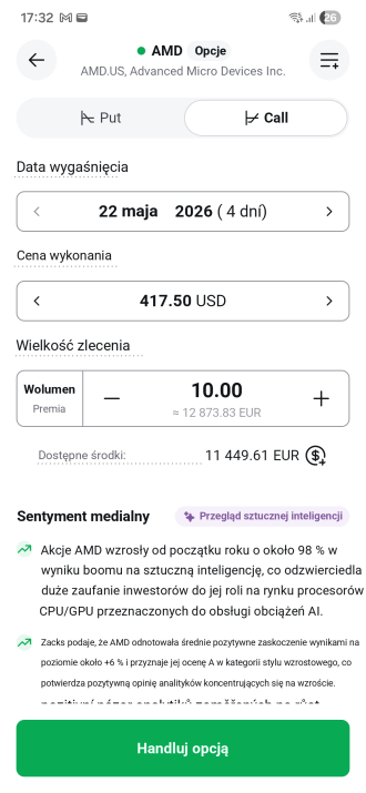 Mediální sentiment a AI přehled v aplikaci XTB