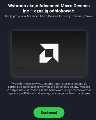 eToro wybrana darmowa akcja AMD