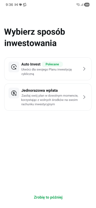 Výběr mezi Auto Invest a jednorázovou platbou v aplikaci XTB