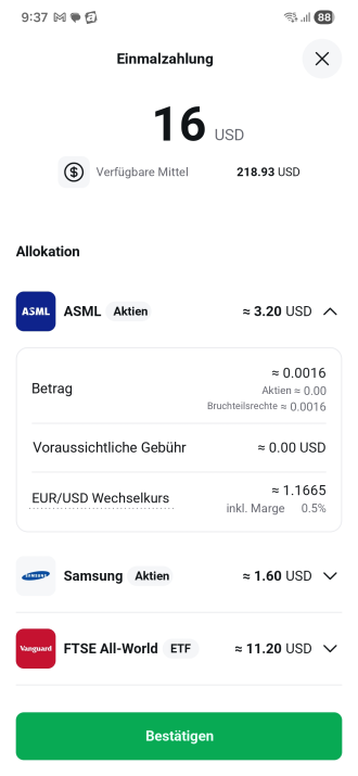 Detail objemu, poplatku a směnného kurzu u jednorázové platby v plánu XTB