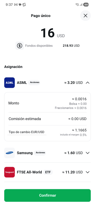 Detail objemu, poplatku a směnného kurzu u jednorázové platby v plánu XTB