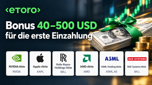 eToro-Bonus: kostenlose Aktien im Wert von 40–500 USD