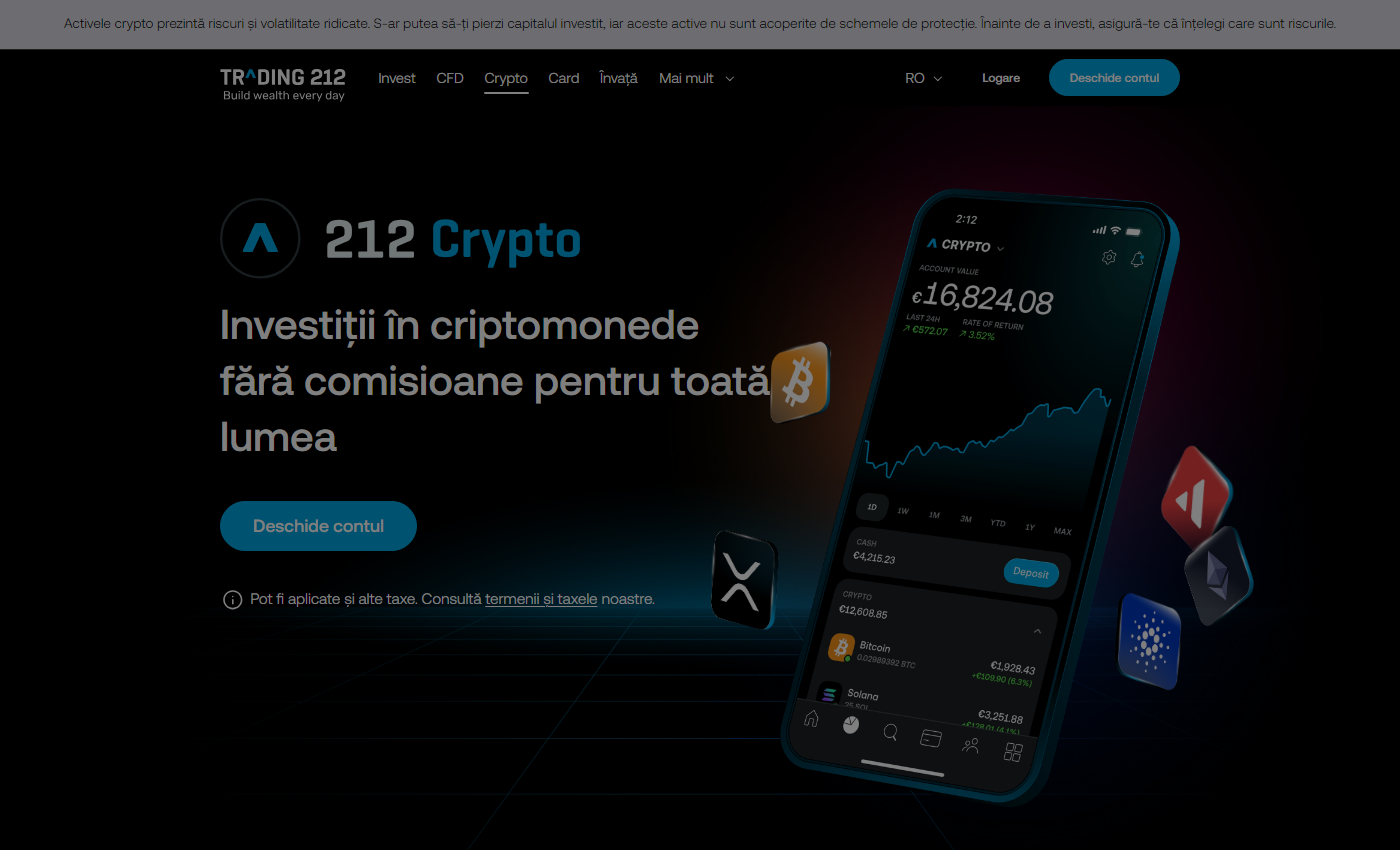 Produsul 212 Crypto pe site-ul românesc Trading 212