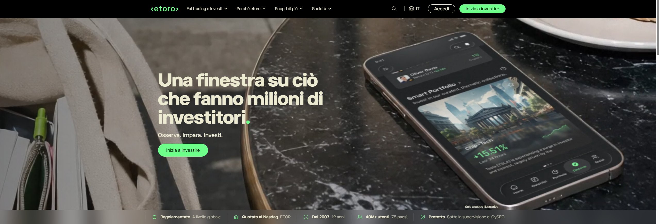 Il sito di eToro in Italia