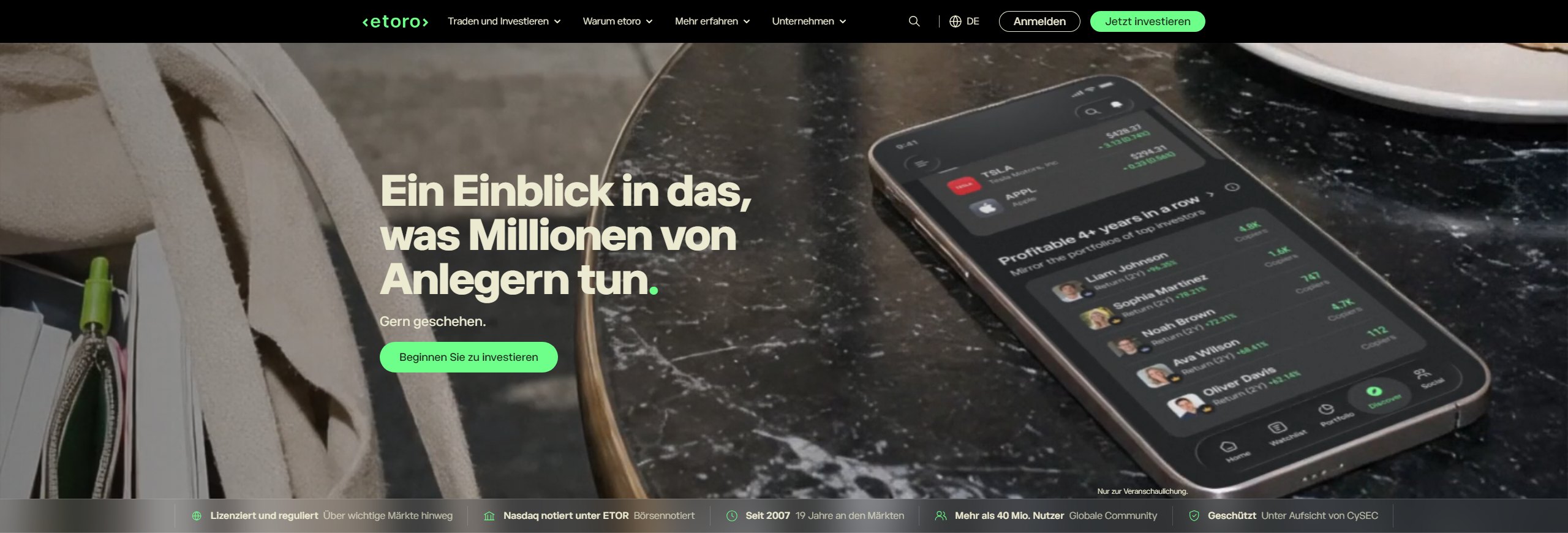 Die Website von eToro in Deutschland