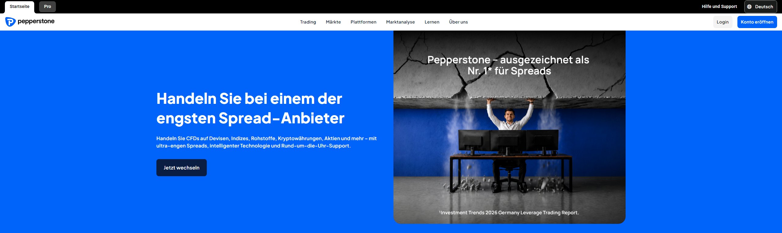 Die Website von Pepperstone in Deutschland